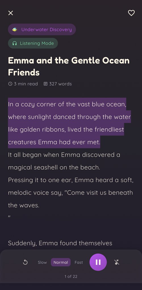 Story being narrated with text highlighting